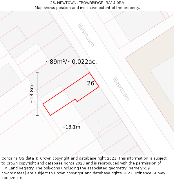 26, NEWTOWN, TROWBRIDGE, BA14 0BA: Plot and title map