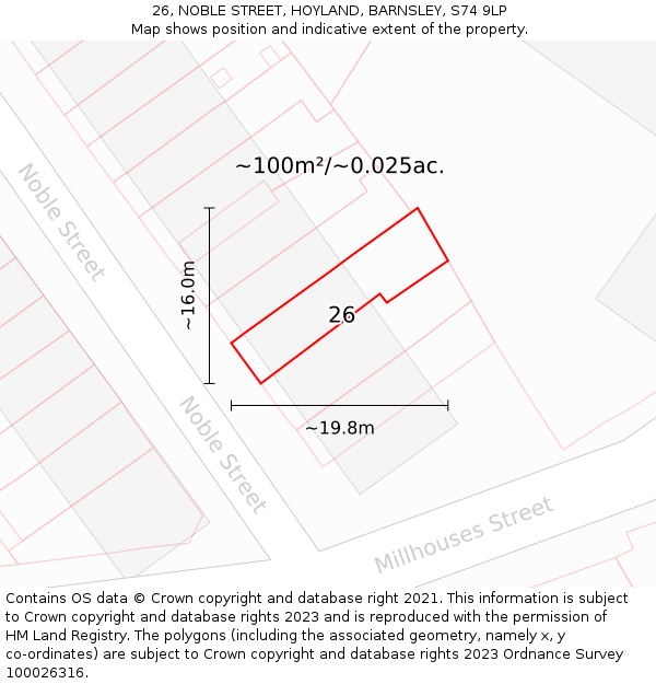 26, NOBLE STREET, HOYLAND, BARNSLEY, S74 9LP: Plot and title map