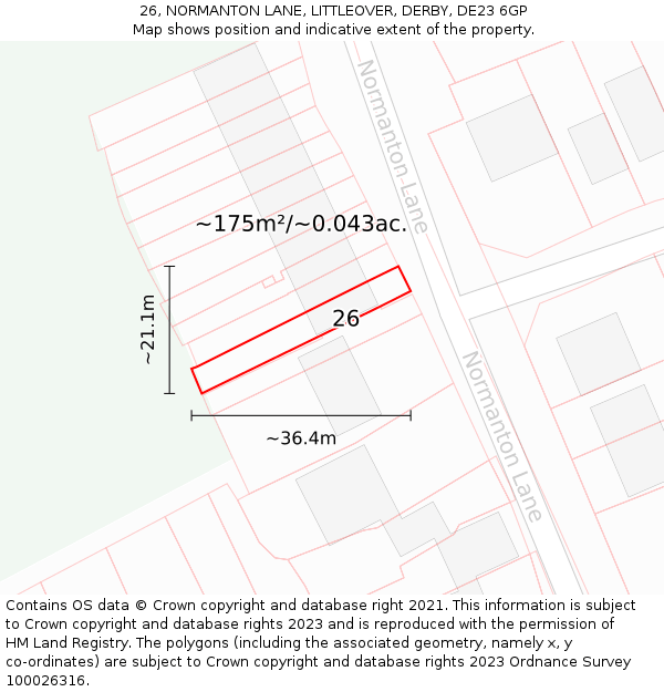 26, NORMANTON LANE, LITTLEOVER, DERBY, DE23 6GP: Plot and title map