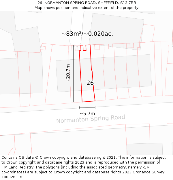 26, NORMANTON SPRING ROAD, SHEFFIELD, S13 7BB: Plot and title map