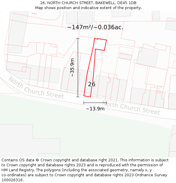 26, NORTH CHURCH STREET, BAKEWELL, DE45 1DB: Plot and title map