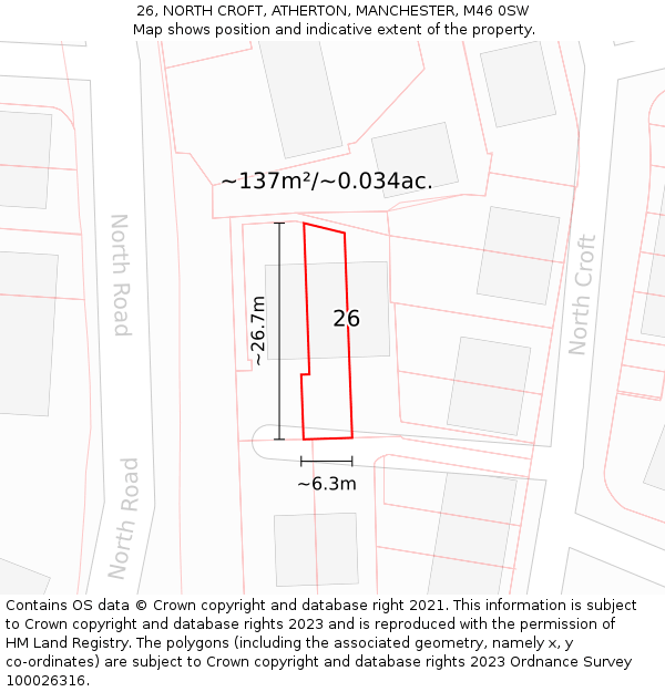 26, NORTH CROFT, ATHERTON, MANCHESTER, M46 0SW: Plot and title map