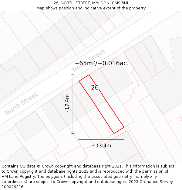 26, NORTH STREET, MALDON, CM9 5HL: Plot and title map
