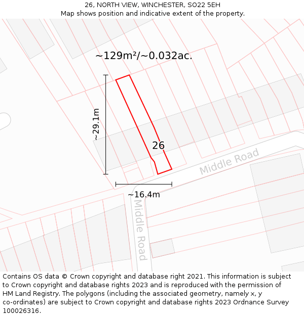 26, NORTH VIEW, WINCHESTER, SO22 5EH: Plot and title map