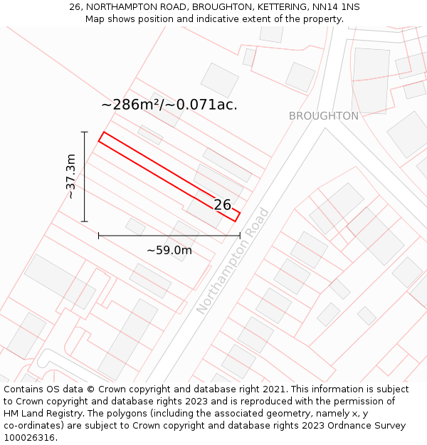 26, NORTHAMPTON ROAD, BROUGHTON, KETTERING, NN14 1NS: Plot and title map