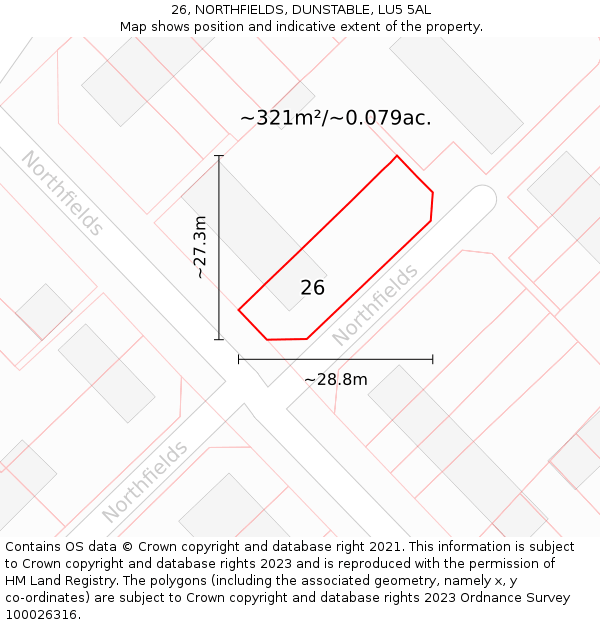 26, NORTHFIELDS, DUNSTABLE, LU5 5AL: Plot and title map