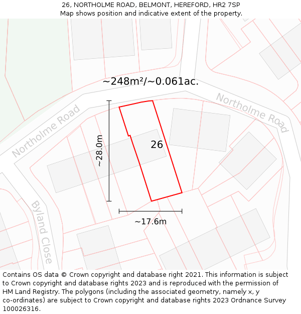 26, NORTHOLME ROAD, BELMONT, HEREFORD, HR2 7SP: Plot and title map
