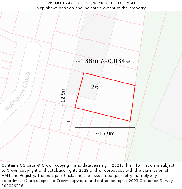 26, NUTHATCH CLOSE, WEYMOUTH, DT3 5SH: Plot and title map