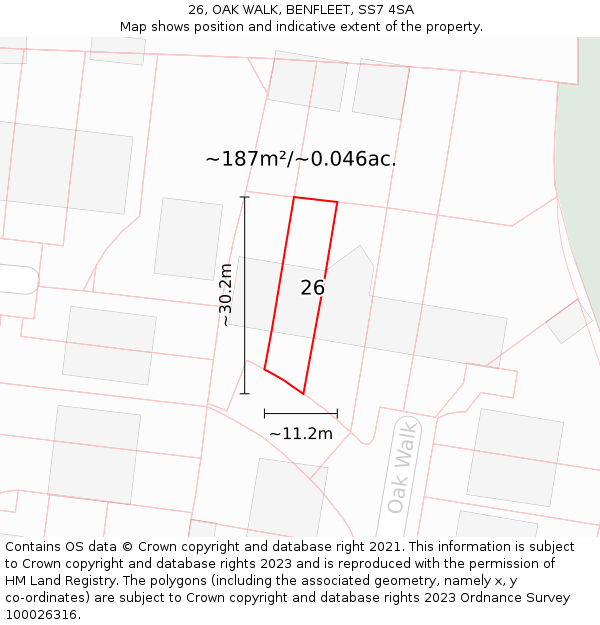 26, OAK WALK, BENFLEET, SS7 4SA: Plot and title map