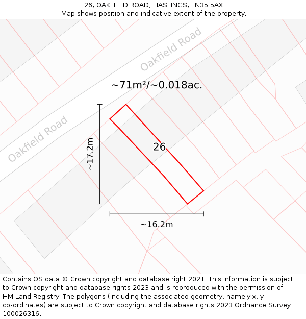 26, OAKFIELD ROAD, HASTINGS, TN35 5AX: Plot and title map