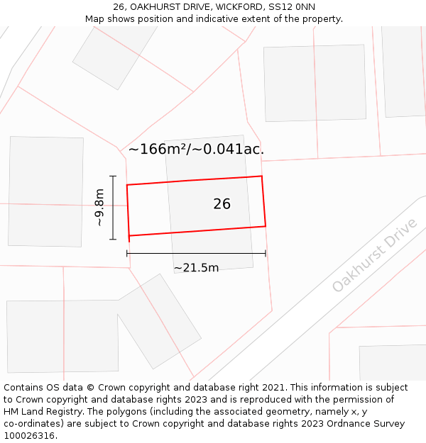 26, OAKHURST DRIVE, WICKFORD, SS12 0NN: Plot and title map