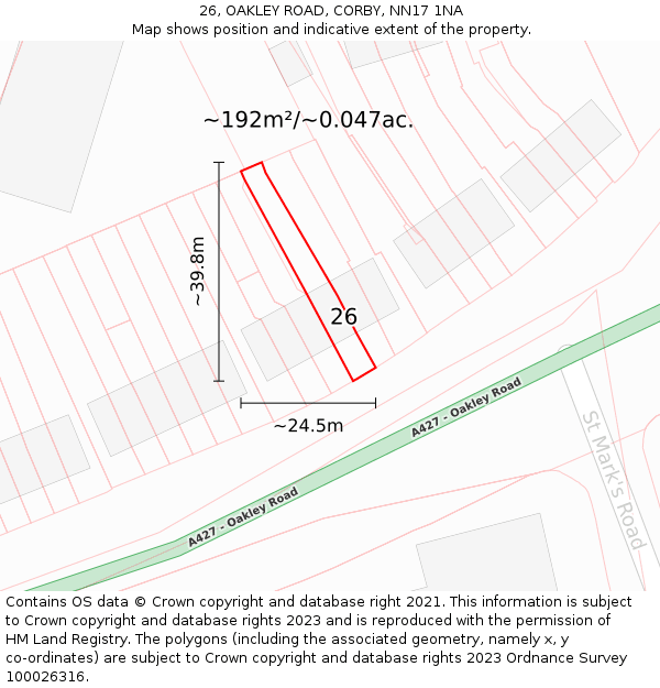 26, OAKLEY ROAD, CORBY, NN17 1NA: Plot and title map