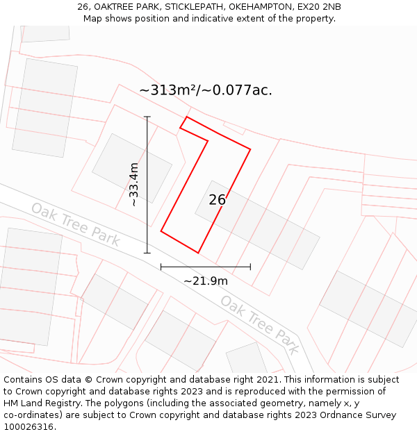 26, OAKTREE PARK, STICKLEPATH, OKEHAMPTON, EX20 2NB: Plot and title map