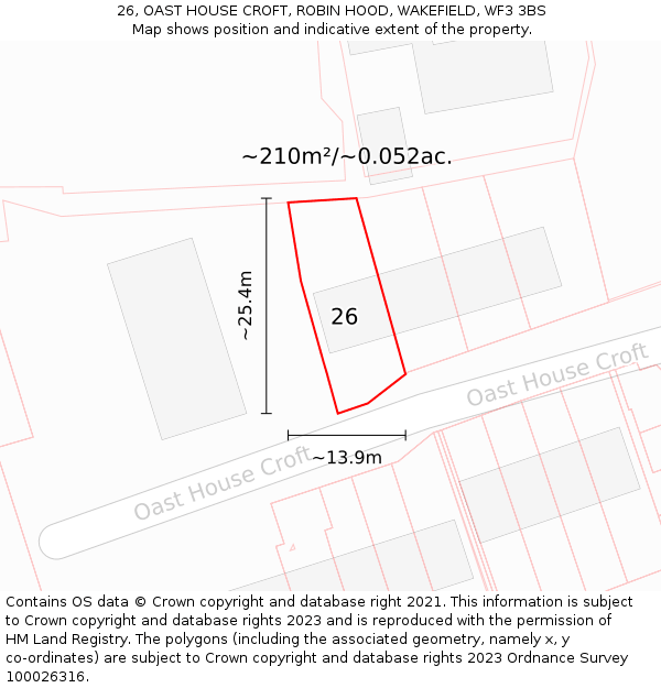 26, OAST HOUSE CROFT, ROBIN HOOD, WAKEFIELD, WF3 3BS: Plot and title map