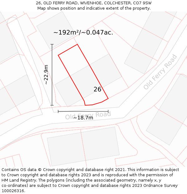 26, OLD FERRY ROAD, WIVENHOE, COLCHESTER, CO7 9SW: Plot and title map