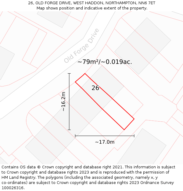 26, OLD FORGE DRIVE, WEST HADDON, NORTHAMPTON, NN6 7ET: Plot and title map