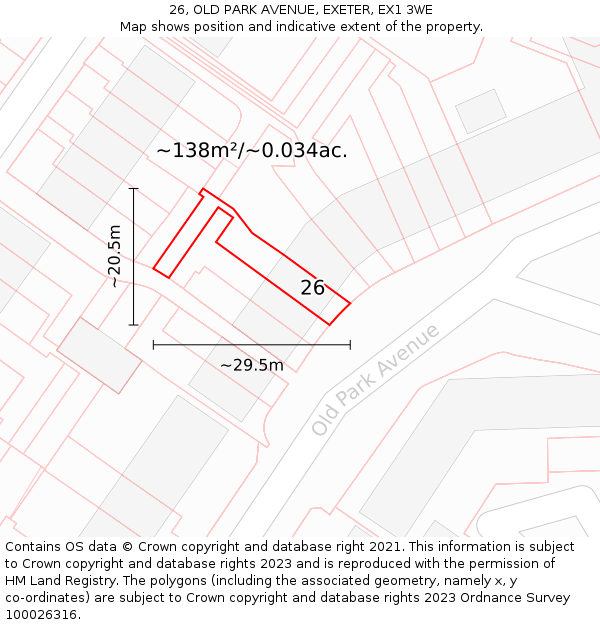 26, OLD PARK AVENUE, EXETER, EX1 3WE: Plot and title map