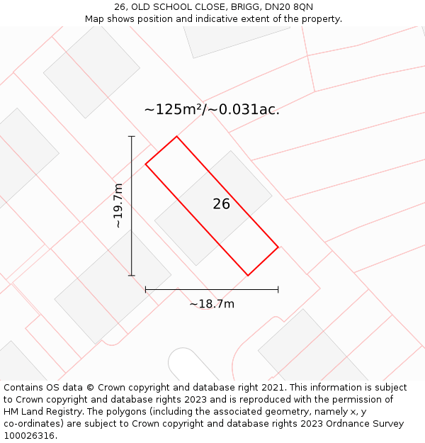 26, OLD SCHOOL CLOSE, BRIGG, DN20 8QN: Plot and title map