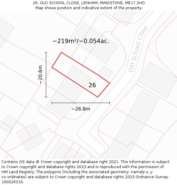 26, OLD SCHOOL CLOSE, LENHAM, MAIDSTONE, ME17 2HD: Plot and title map