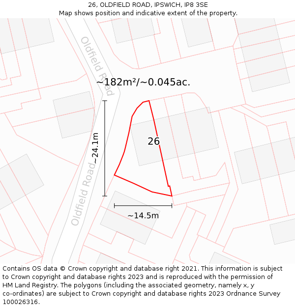 26, OLDFIELD ROAD, IPSWICH, IP8 3SE: Plot and title map