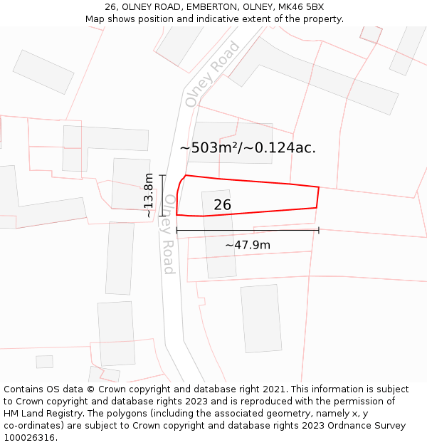 26, OLNEY ROAD, EMBERTON, OLNEY, MK46 5BX: Plot and title map