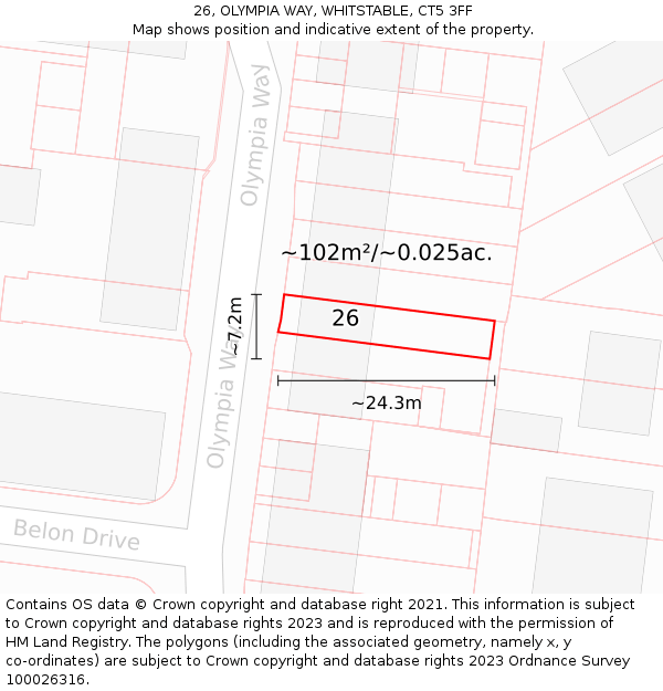 26, OLYMPIA WAY, WHITSTABLE, CT5 3FF: Plot and title map