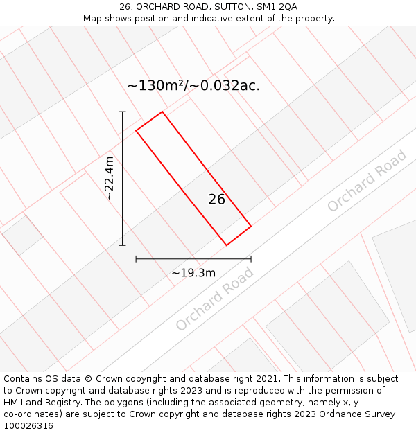 26, ORCHARD ROAD, SUTTON, SM1 2QA: Plot and title map