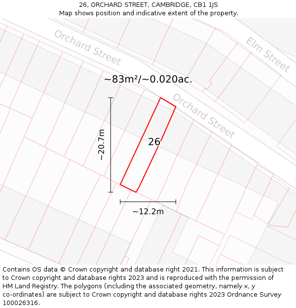 26, ORCHARD STREET, CAMBRIDGE, CB1 1JS: Plot and title map