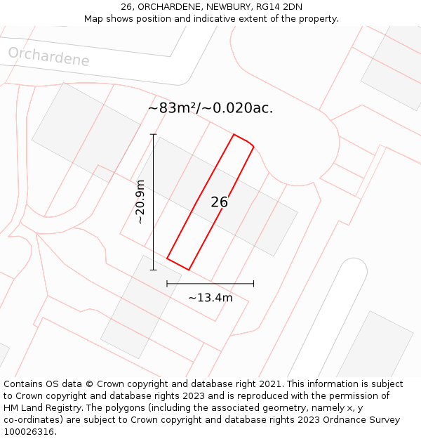 26, ORCHARDENE, NEWBURY, RG14 2DN: Plot and title map