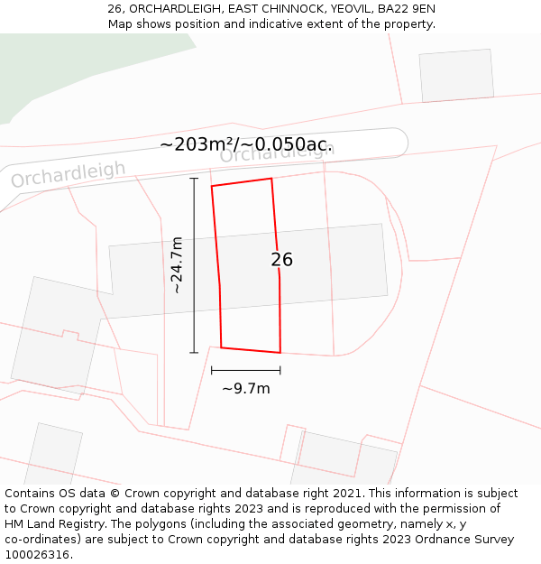 26, ORCHARDLEIGH, EAST CHINNOCK, YEOVIL, BA22 9EN: Plot and title map