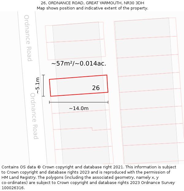 26, ORDNANCE ROAD, GREAT YARMOUTH, NR30 3DH: Plot and title map
