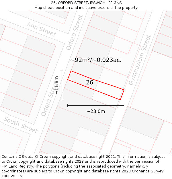 26, ORFORD STREET, IPSWICH, IP1 3NS: Plot and title map