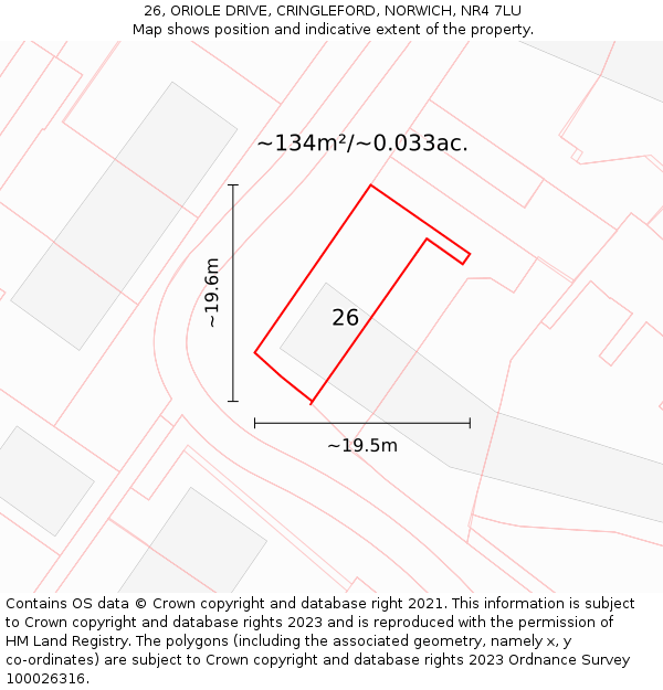 26, ORIOLE DRIVE, CRINGLEFORD, NORWICH, NR4 7LU: Plot and title map