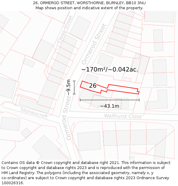 26, ORMEROD STREET, WORSTHORNE, BURNLEY, BB10 3NU: Plot and title map