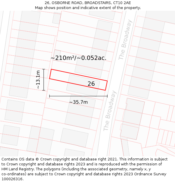 26, OSBORNE ROAD, BROADSTAIRS, CT10 2AE: Plot and title map