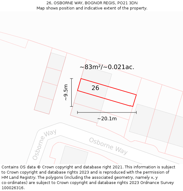26, OSBORNE WAY, BOGNOR REGIS, PO21 3DN: Plot and title map