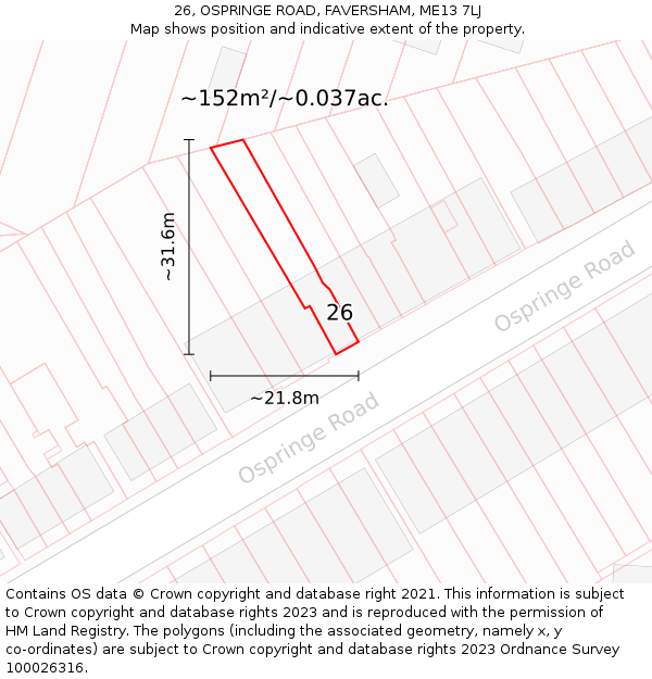 26, OSPRINGE ROAD, FAVERSHAM, ME13 7LJ: Plot and title map