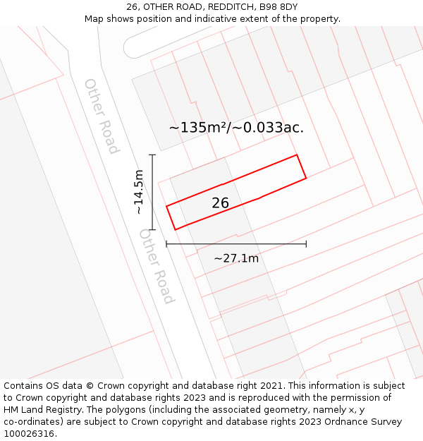 26, OTHER ROAD, REDDITCH, B98 8DY: Plot and title map