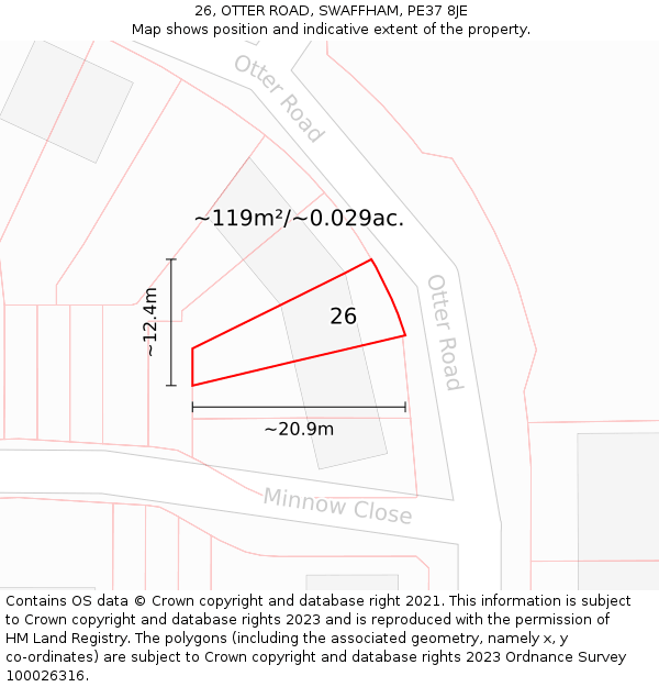 26, OTTER ROAD, SWAFFHAM, PE37 8JE: Plot and title map