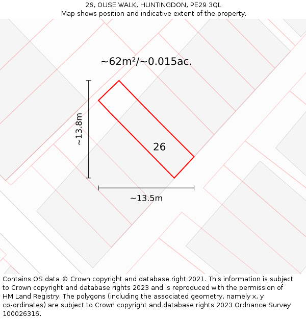 26, OUSE WALK, HUNTINGDON, PE29 3QL: Plot and title map