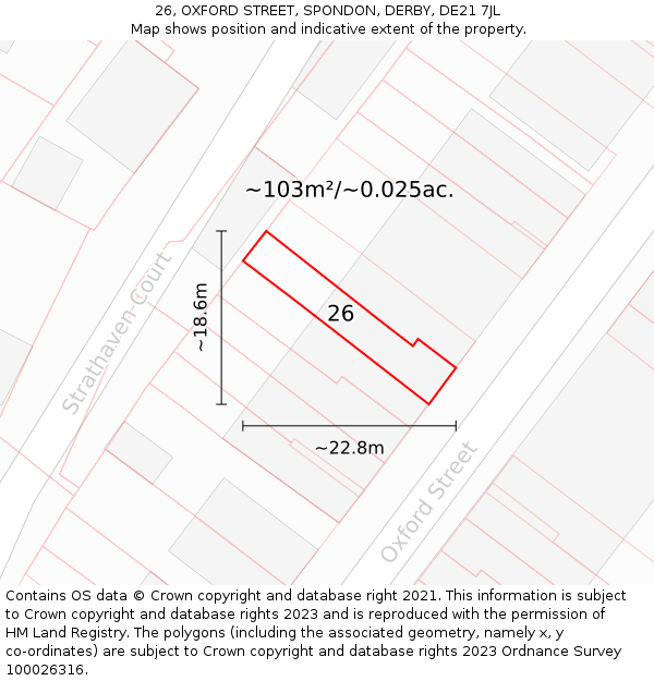 26, OXFORD STREET, SPONDON, DERBY, DE21 7JL: Plot and title map
