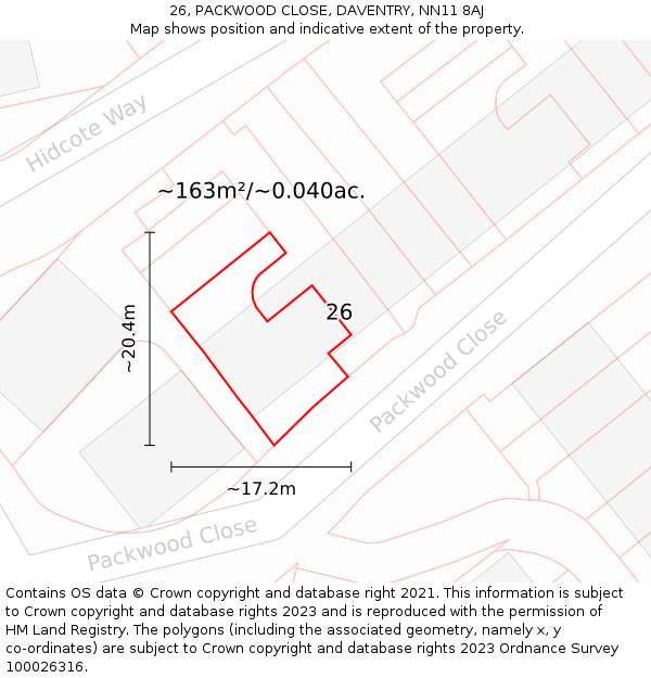 26, PACKWOOD CLOSE, DAVENTRY, NN11 8AJ: Plot and title map