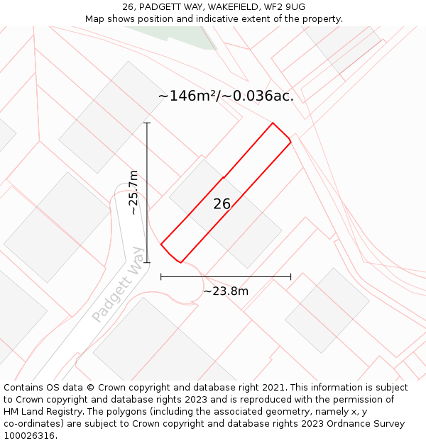 26, PADGETT WAY, WAKEFIELD, WF2 9UG: Plot and title map