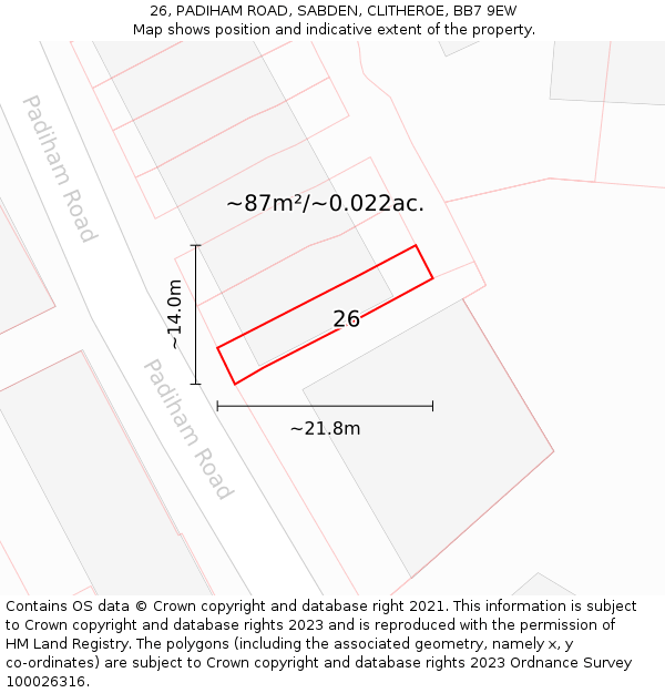 26, PADIHAM ROAD, SABDEN, CLITHEROE, BB7 9EW: Plot and title map