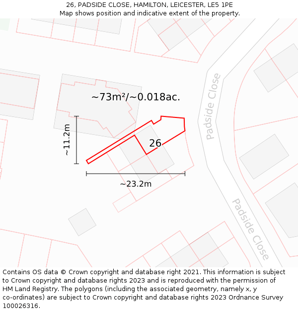 26, PADSIDE CLOSE, HAMILTON, LEICESTER, LE5 1PE: Plot and title map