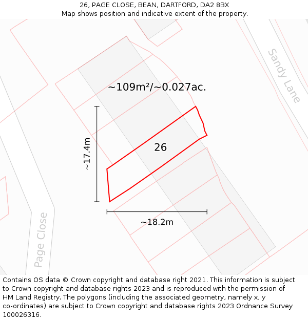 26, PAGE CLOSE, BEAN, DARTFORD, DA2 8BX: Plot and title map