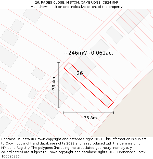 26, PAGES CLOSE, HISTON, CAMBRIDGE, CB24 9HF: Plot and title map