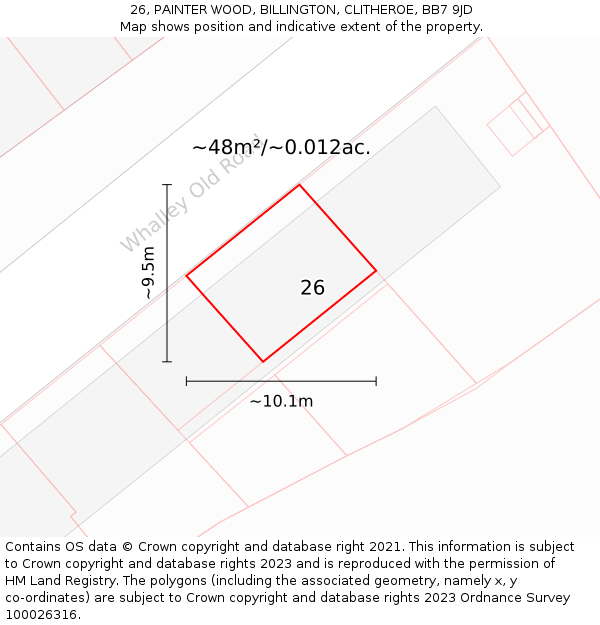 26, PAINTER WOOD, BILLINGTON, CLITHEROE, BB7 9JD: Plot and title map