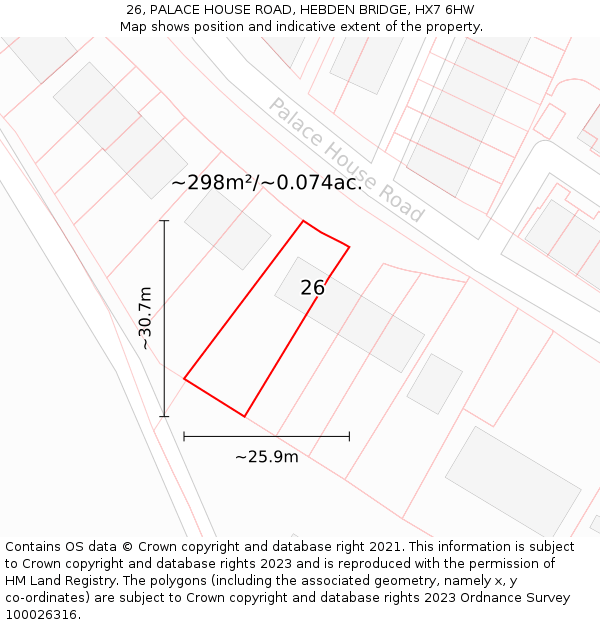 26, PALACE HOUSE ROAD, HEBDEN BRIDGE, HX7 6HW: Plot and title map