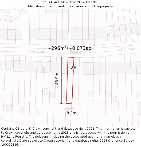 26, PALACE VIEW, BROMLEY, BR1 3EL: Plot and title map